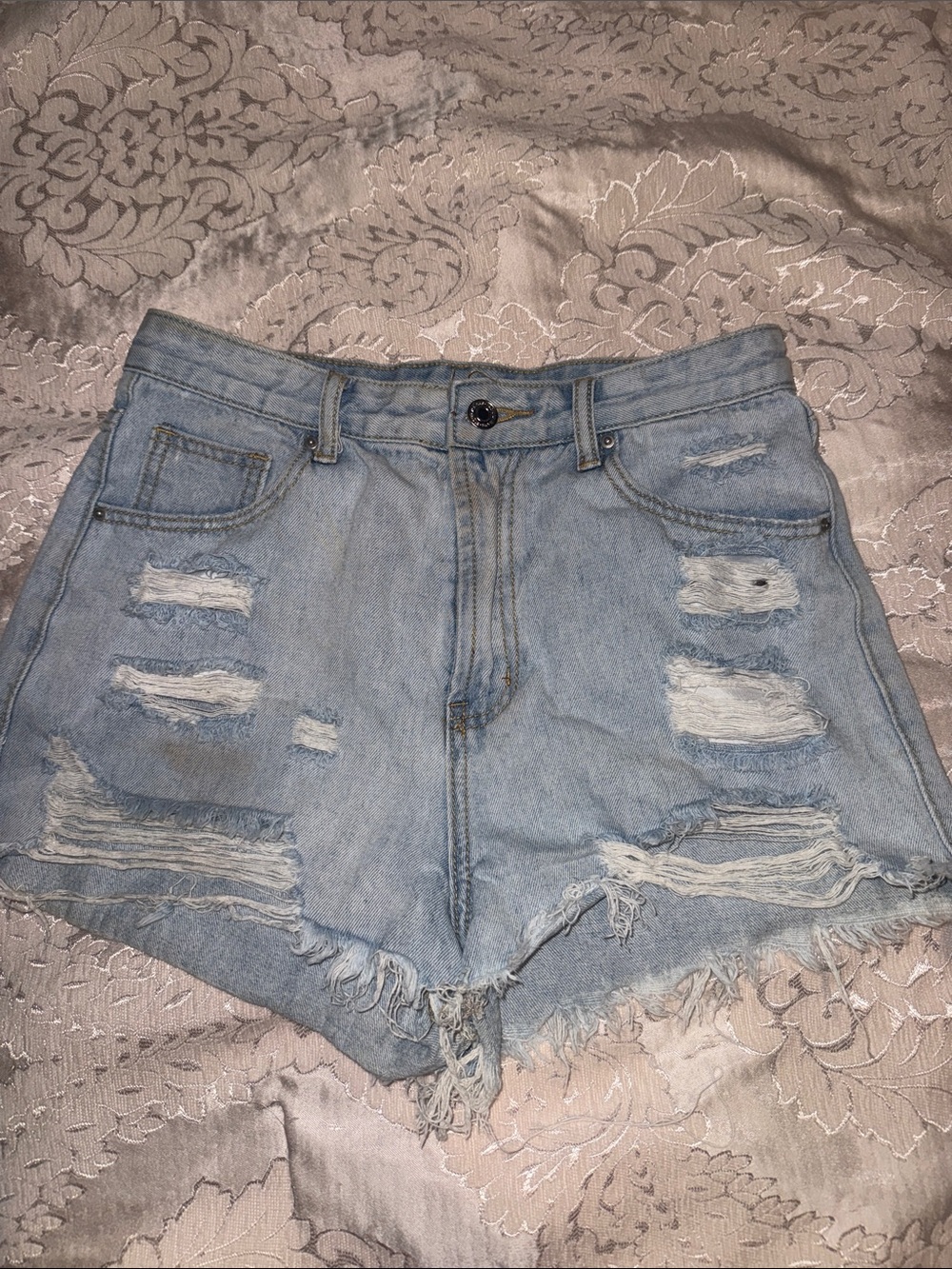 Light Blue Distressed Denim Shorts - Brand Not Visible